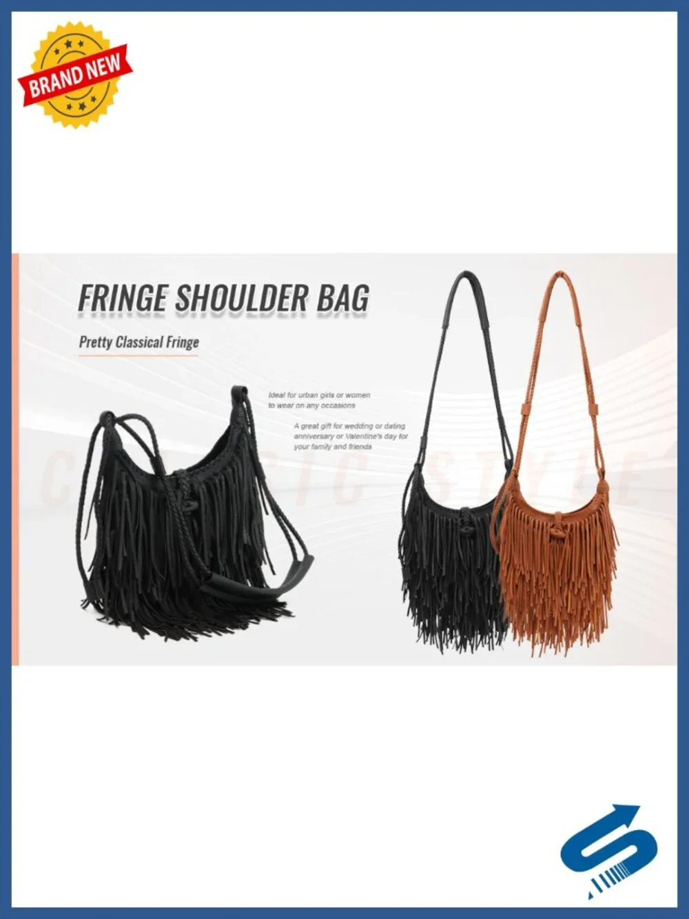 Vintage Fringe Hobo Bag with Tassel - Faux Suede Leather Shoulder Purse